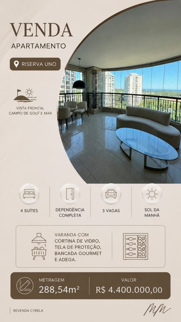 Riserva Uno em Barra da Tijuca, 288,54 m², 4 suítes, R$ 4.400.000 — revenda Cyrela