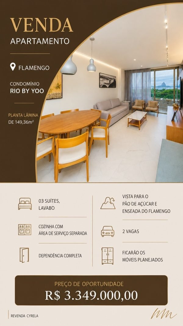 Rio by Yoo em Flamengo, 149,36 m², 3 suítes, R$ 3.349.000 — revenda Cyrela
